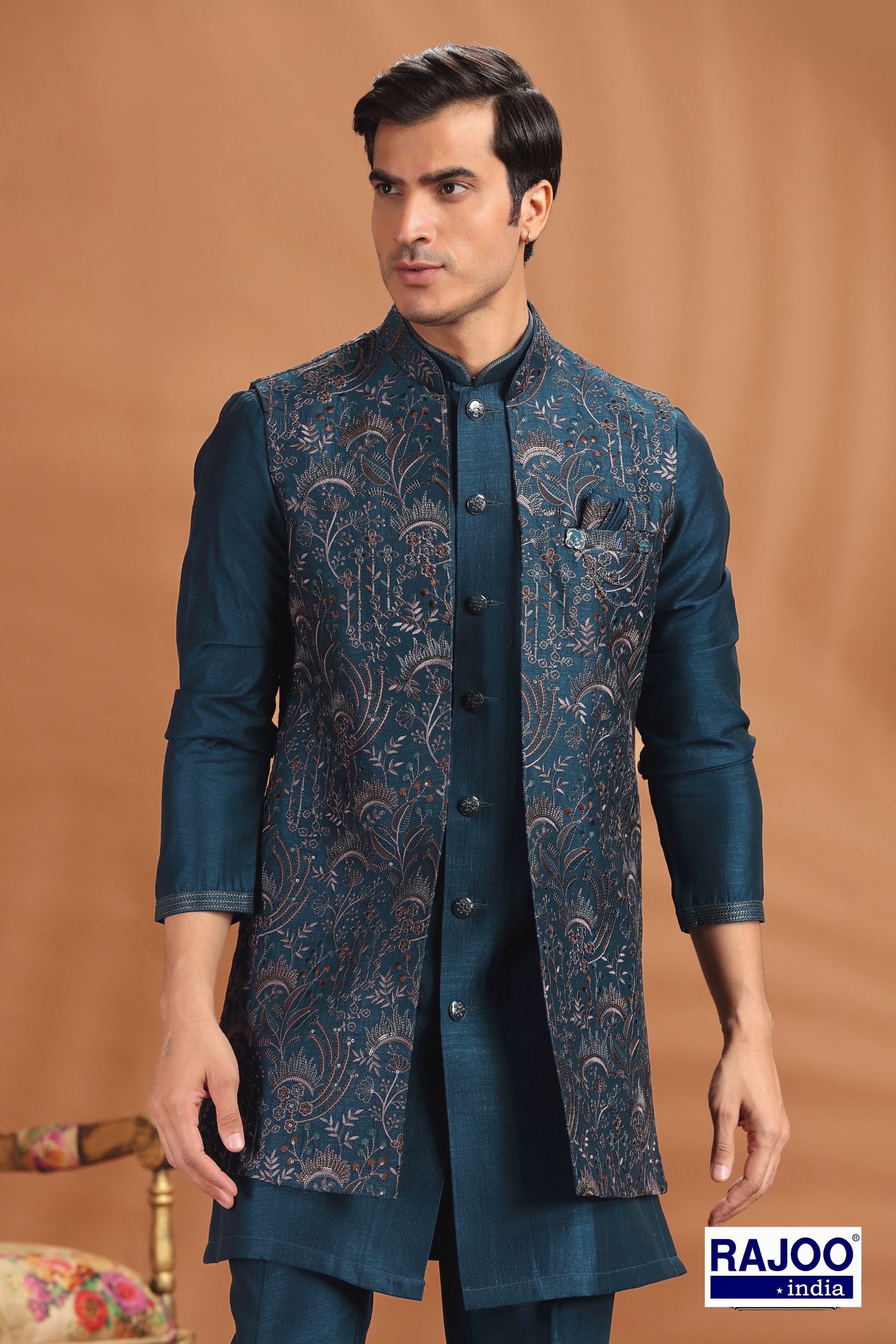 PERSIAN BLUE LONG JACKET SET 